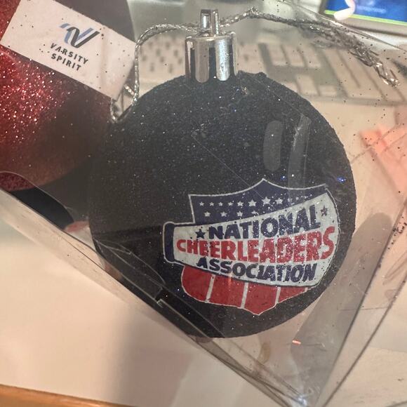 NCA Varsity Spirit 4 pack team ornament set FOCO red blue glitter silver cheer - Picture 5 of 8